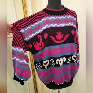 Vintage 1980s Custom Design Funky Chicken Sweater